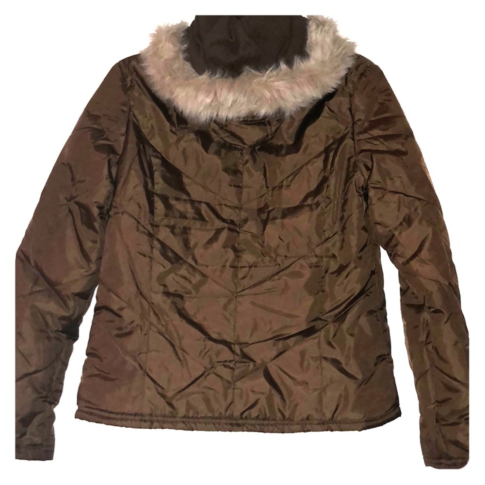 Brown puffy jacket with fur hood